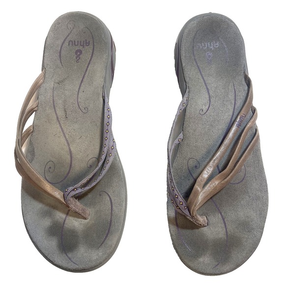 Ahnu Shoes - Ahnu Thong Sandals Flip Flop Grey Purple Womens 6